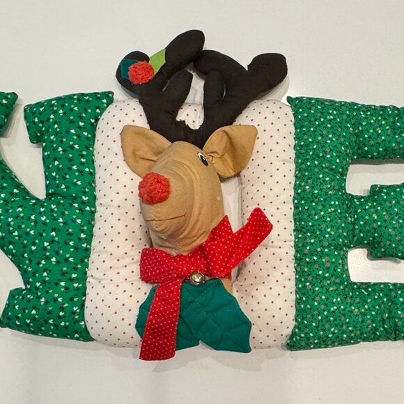 VTG Christmas Noel Banner Quilted Stuffed Wall Decor Reindeer Rudolph Handmade - Picture 8 of 8